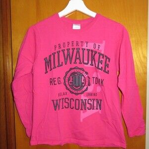 Property of Milwaukee Wisconsin Bright Pink Long Sleeve Graphic Shirt